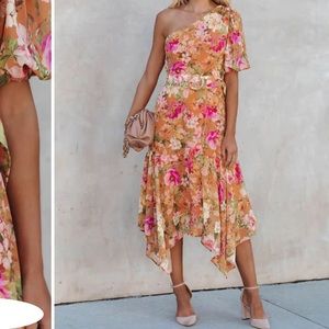 Floral One Shoulder Midi Dress - VICI